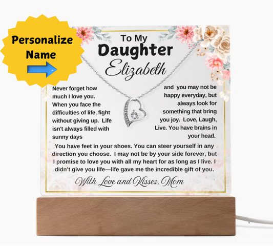 To My Daughter Personalized Name Acrylic Bundle Forever Love Necklace