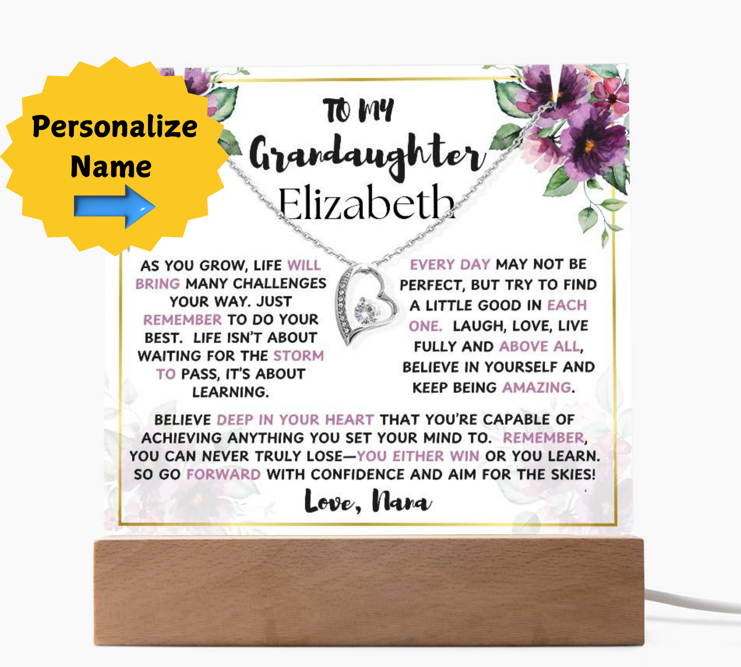 To My Granddaughter Personalized Acrylic Bundle Forever Love Necklace