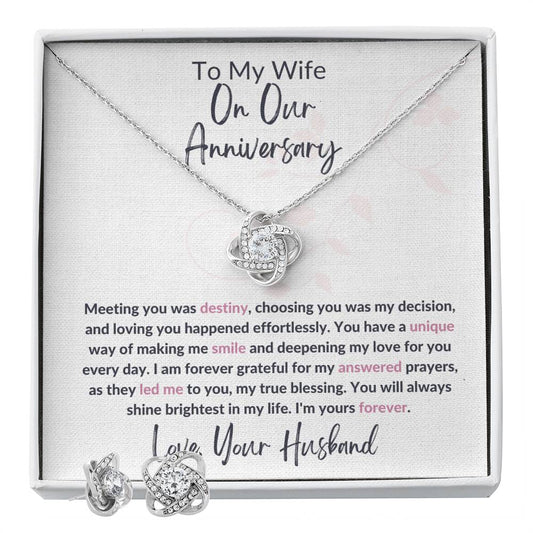 To My Wife Anniversary Love Knot Necklace & Earring Set