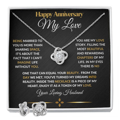 To My Wife Happy Anniversary Love Knot Necklace And Earrings