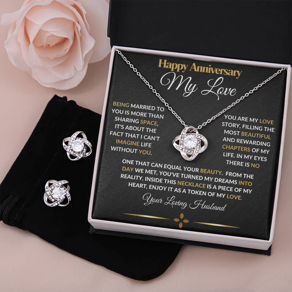 To My Wife Happy Anniversary Love Knot Necklace And Earrings