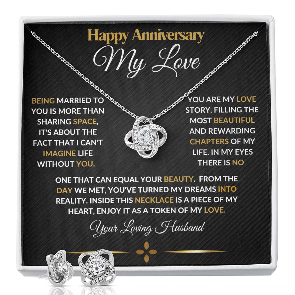 To My Wife Happy Anniversary Love Knot Necklace And Earrings