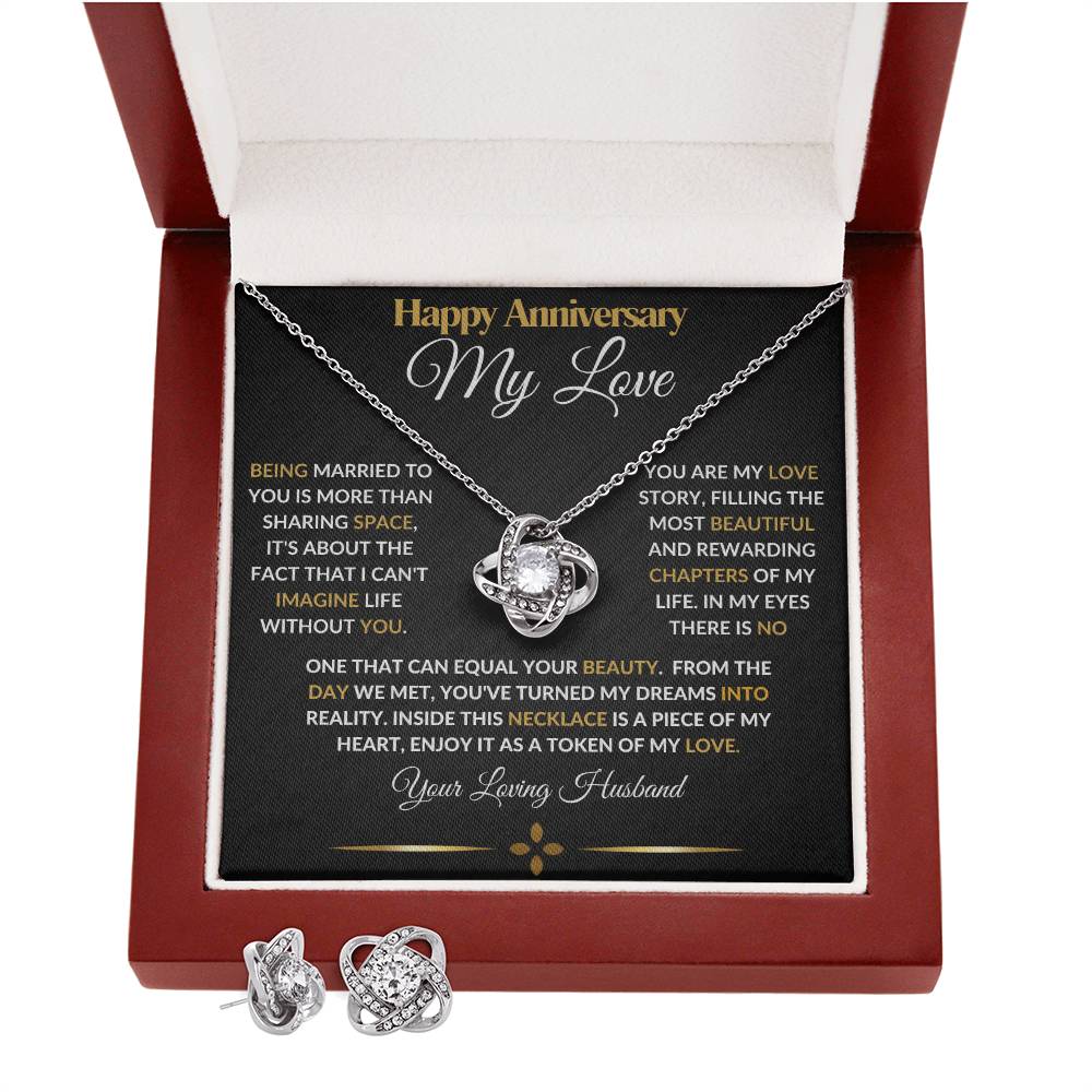 To My Wife Happy Anniversary Love Knot Necklace And Earrings