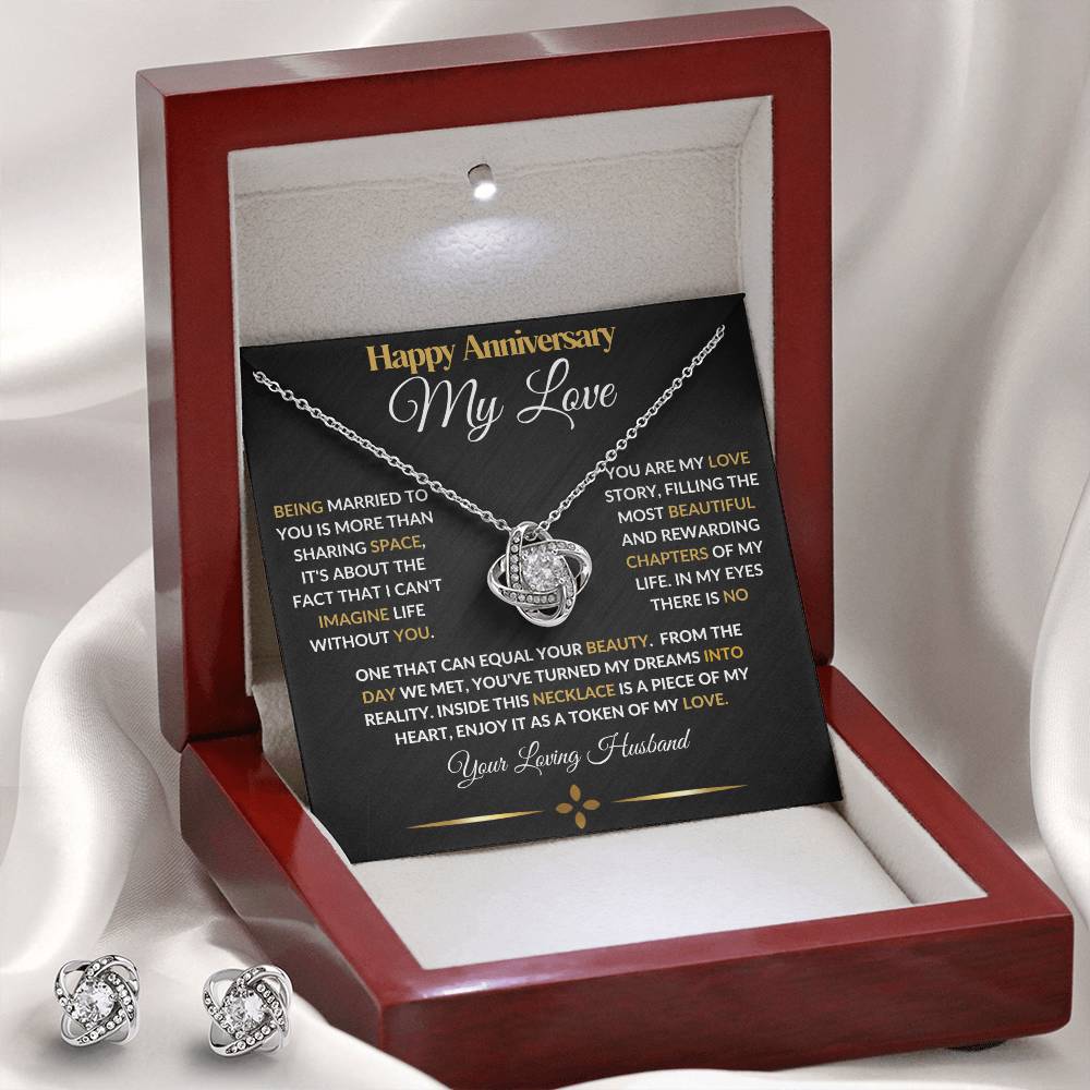 To My Wife Happy Anniversary Love Knot Necklace And Earrings