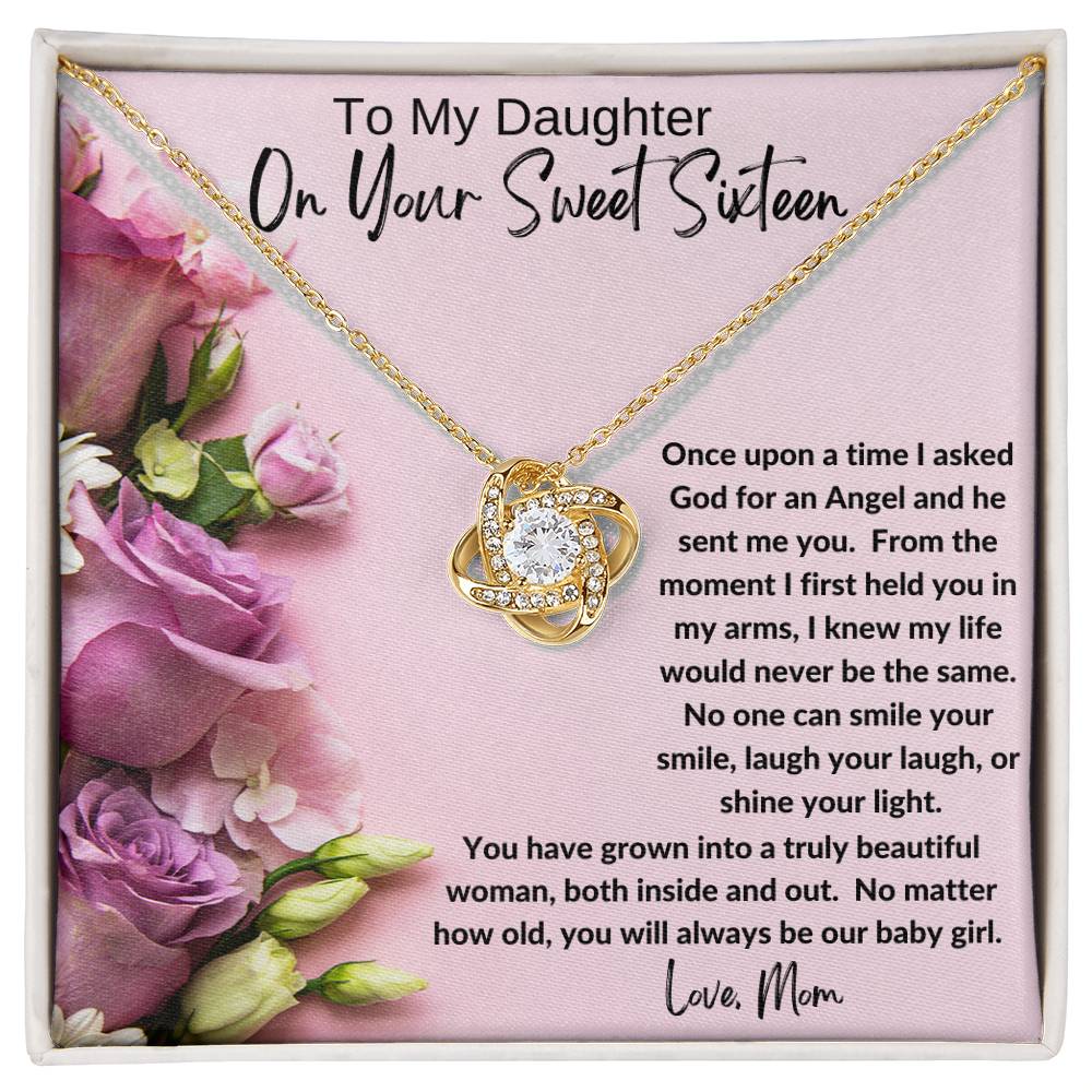 To My Daughter Sweet Sixteen Love Knot Necklace