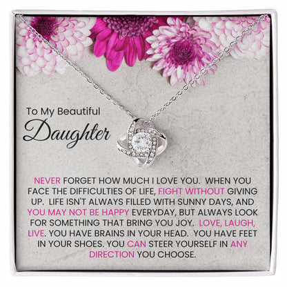 To My Beautiful Daughter Love Knot Necklace