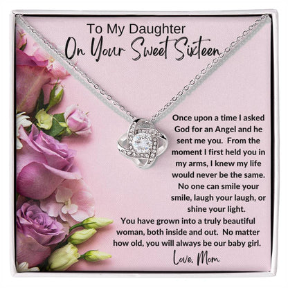 To My Daughter Sweet Sixteen Love Knot Necklace