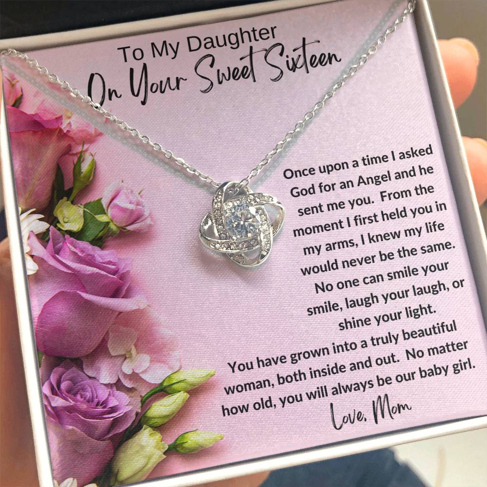 To My Daughter Sweet Sixteen Love Knot Necklace