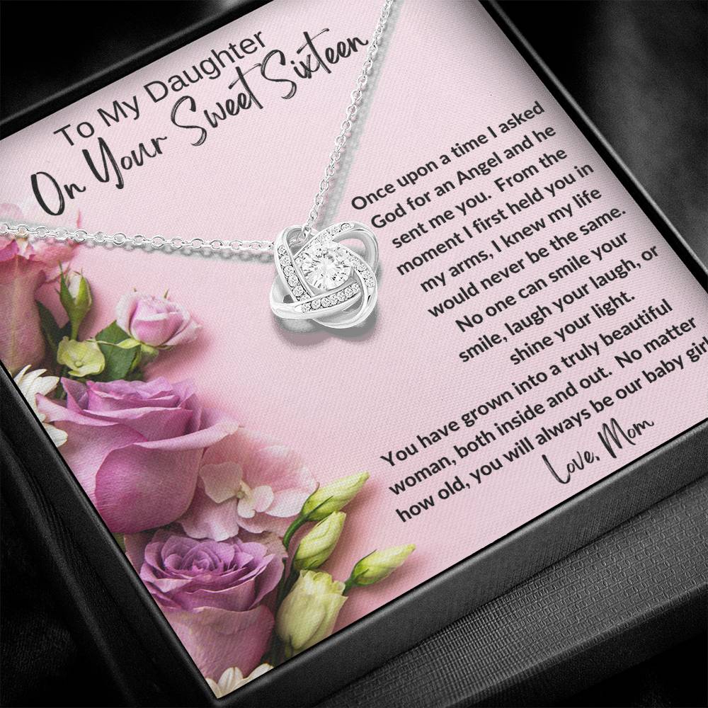 To My Daughter Sweet Sixteen Love Knot Necklace