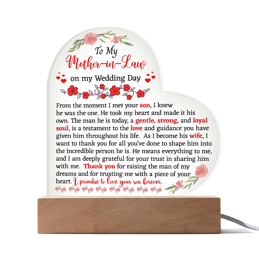 To My Mother-in-Law On My Wedding Day Acrylic Plaque