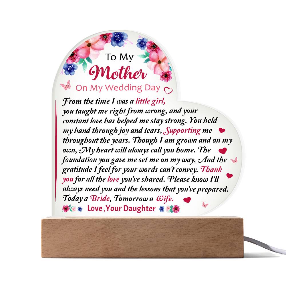 To My Mother On My Wedding Day Acrylic Plaque