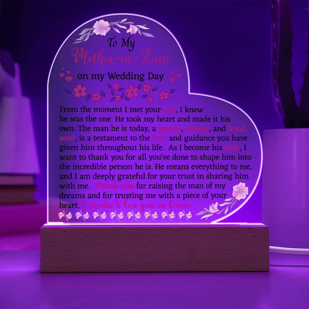 To My Mother-in-Law On My Wedding Day Acrylic Plaque