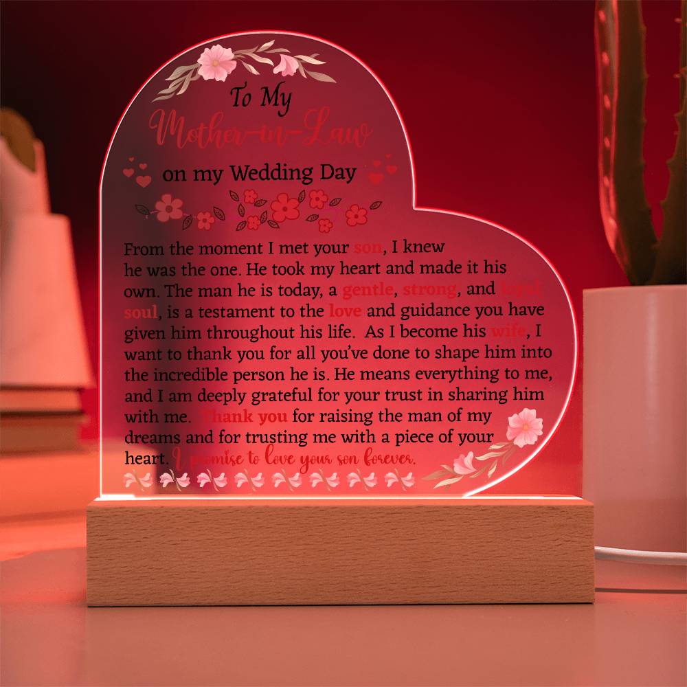 To My Mother-in-Law On My Wedding Day Acrylic Plaque