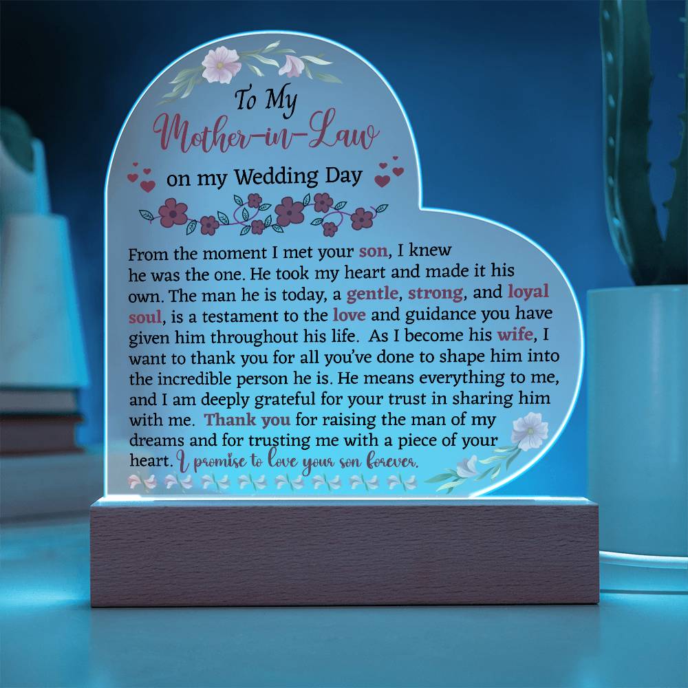 To My Mother-in-Law On My Wedding Day Acrylic Plaque