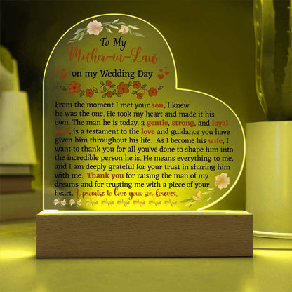 To My Mother-in-Law On My Wedding Day Acrylic Plaque